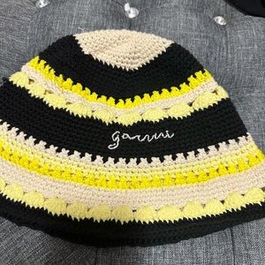 Ganni striped chochet bucket hat